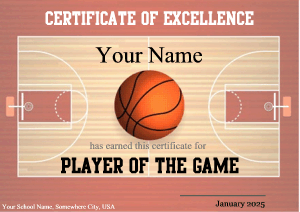 basketball certificate with basketball court background