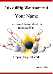Bowling Certificates Templates