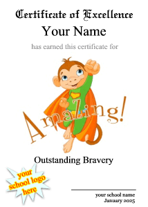 bravery award with cute animal superhero image, monkey flying to the rescue