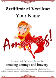 bravery certificate, superhero, female