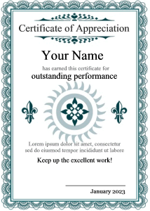 certificate template, blue border, formal