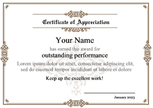 certificate of appreciation wording