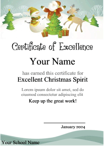 Award border, Santa Claus, Christmas tree, snow, snowman