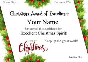 Christmas certificate, garland, pine tree border, copy space