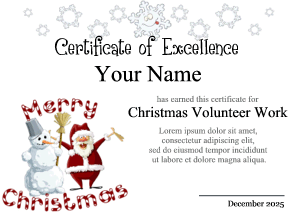 Certificate with Santa and a snowman, snow flake border