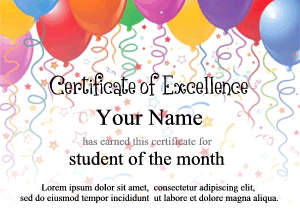 certificate template, party balloons, congratulations