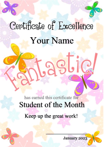 cute certificate with buterflies and pastel flowers