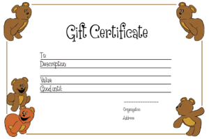 teddy bear gift certificate