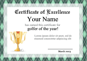 certificate template, golf, trophy