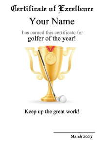 golf certificate, champion, winner
