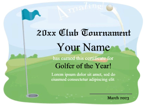 certificate template, cute, golf course background