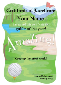 golf certificate, golf course, bunker, pin