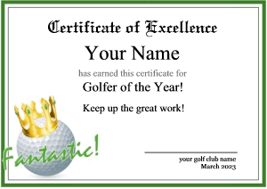 golf certificate template for kids
