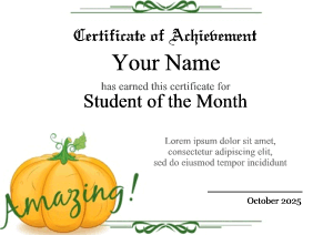 award template with pumpkin in the center