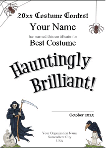 Halloween costume contest award template