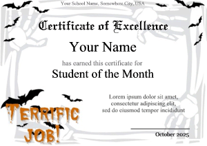 Halloween theme student of the month certificate