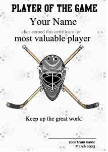 ice hockey goalie certificate