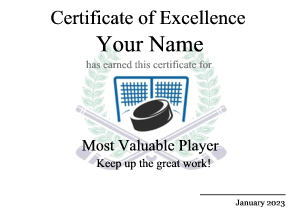 certificate template, goal, puck, crest