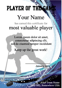 ice hockey certificate, abstract, player, puck