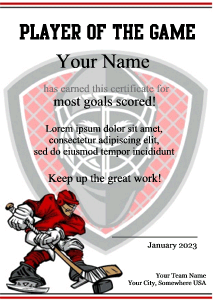 cool hockey certificate for kids