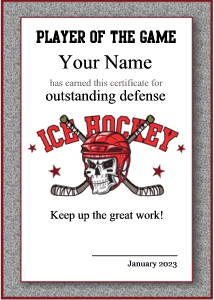 hockey certificate border, skull