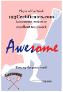 USA lacrosse award certificate