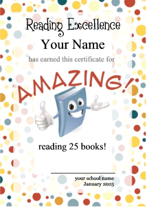 certificate border with cute animated book character, colorful