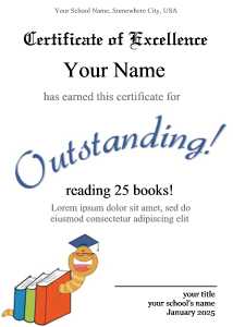 award background for reading contests, book worm, stack of books