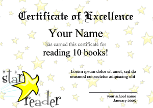 star reader award, reading certificate template, gold