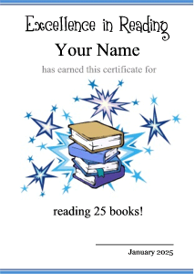 award certificate with books, stars, simple border, copy space