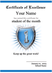 certificate border, #1 student, blue crest