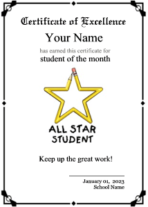 certificate template, star student