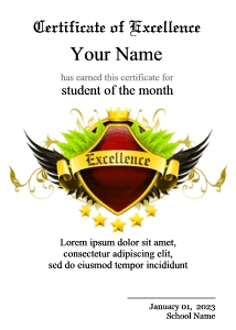certificate, excellence, student of the month