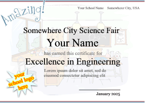 certificate template with science classroon background