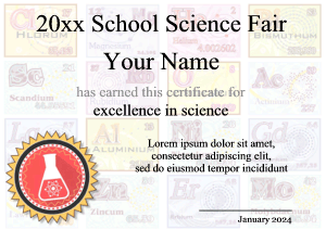 science certificate, chemistry, periodic table background