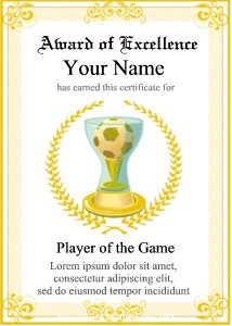 soccer trophy, formal award border, gold