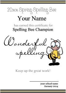 spelling bee award template