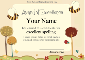 cute spelling award template