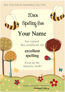 cute award template, trees, bees, flowers