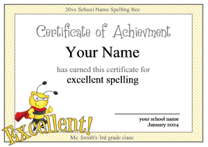 spelling certificate with bee border