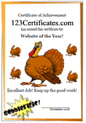 turkey certificate for Thanksgiving