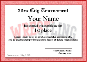 wrestling certificate to print