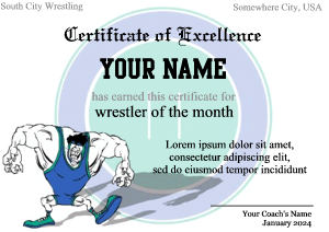 wrestler of the week, certificate, award